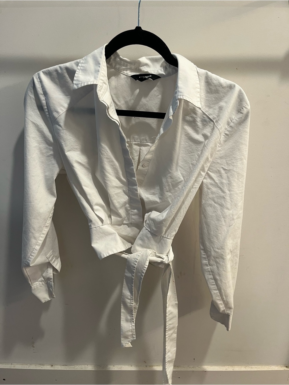 Express White Button-Down Tie-Waist Shirt - worn 2X
